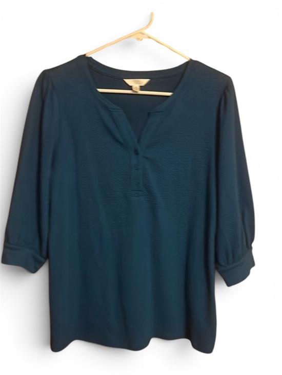 Time and Tru Tops - Time‎ and Tru Teal Blue 3/4 Sleeve Pullover Puff Top